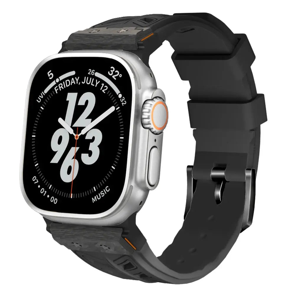 CarbonForce Pro FKM Fluororubber Band – Premium Carbon Fiber Design for Apple Watch Ultra & Series 10, 9, 8, 7