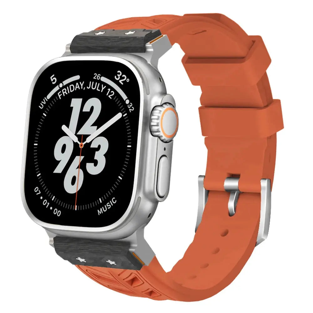 CarbonForce Pro FKM Fluororubber Band – Premium Carbon Fiber Design for Apple Watch Ultra & Series 10, 9, 8, 7