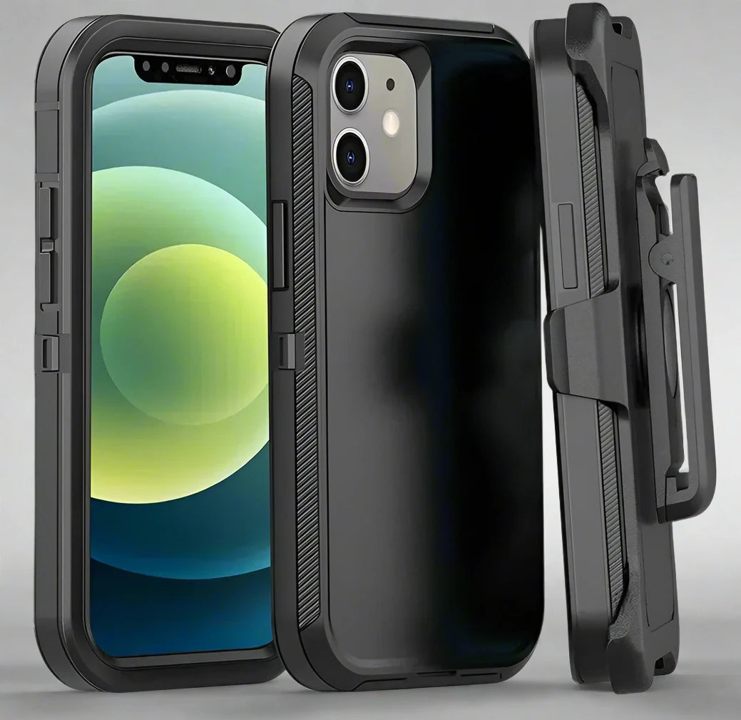 3-in-1 Heavy Duty Defender Armor Case for iPhone 16, 16 Pro Max & Previous Models – Shockproof Rugged Case with Kickstand, Belt Clip, Wireless Charging, and Dual Layer Protection