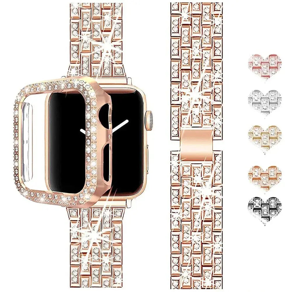 For Apple Watch Band Ultra 49mm 45mm 41mm 40/44mm 42mm Glitter Metal Strap Diamond Protective Case iWatch Series 9 8 7 6 5 4 SE Pinnacle Luxuries