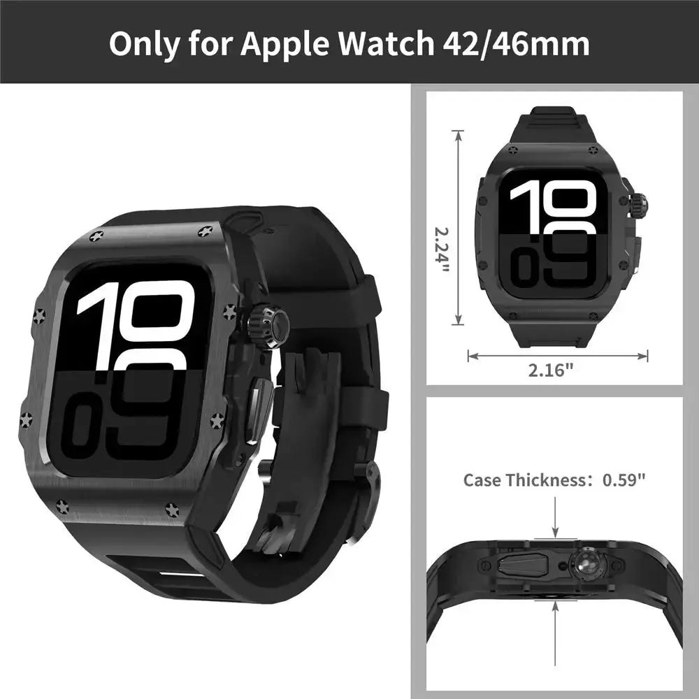 AP Mod Kit Premium Stainless Steel Case for Apple Watch Series 10 46mm 42mm Butterfly Buckle Fluororubber Band Strap Pinnacle Luxuries