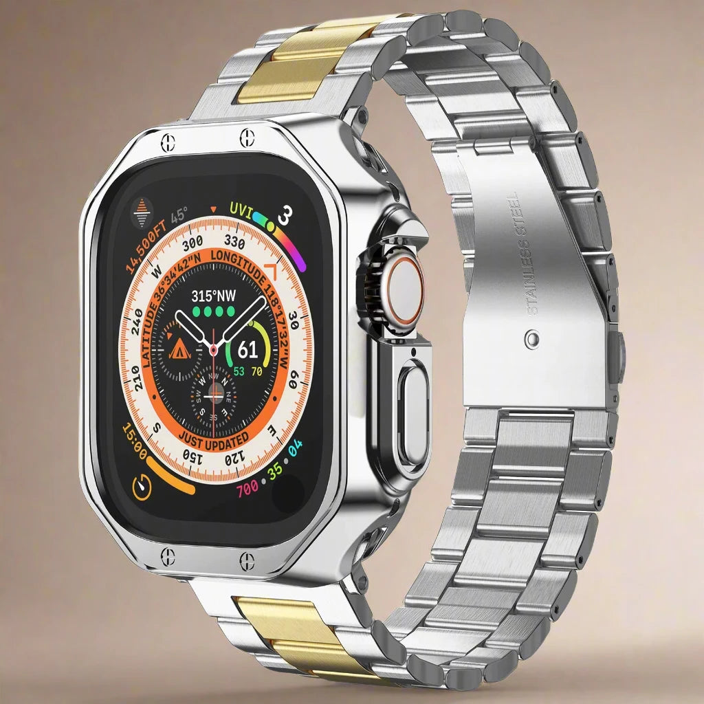 EliteGuard Stainless Steel Band & Protective Case for Apple Watch Ultra and Series 4-10