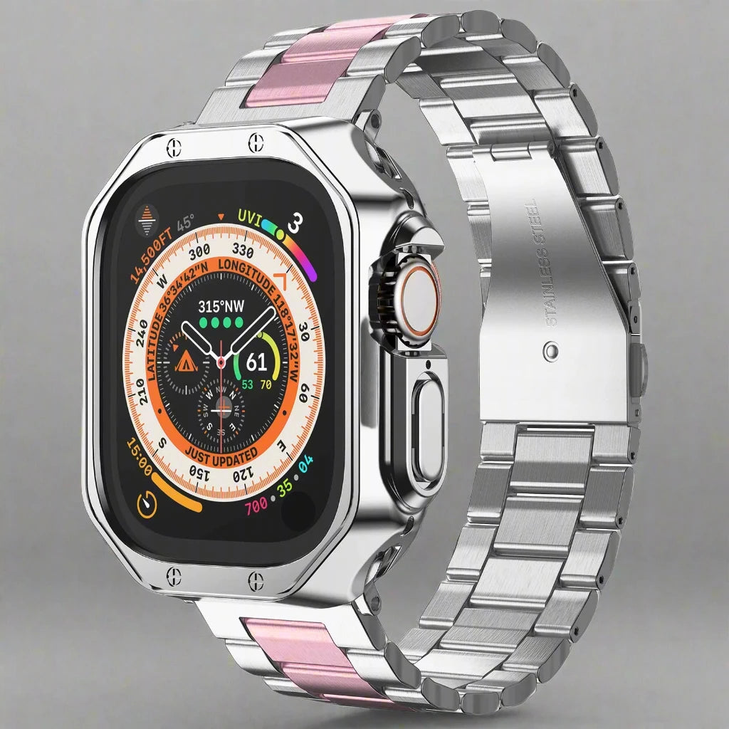 EliteGuard Stainless Steel Band & Protective Case for Apple Watch Ultra and Series 4-10