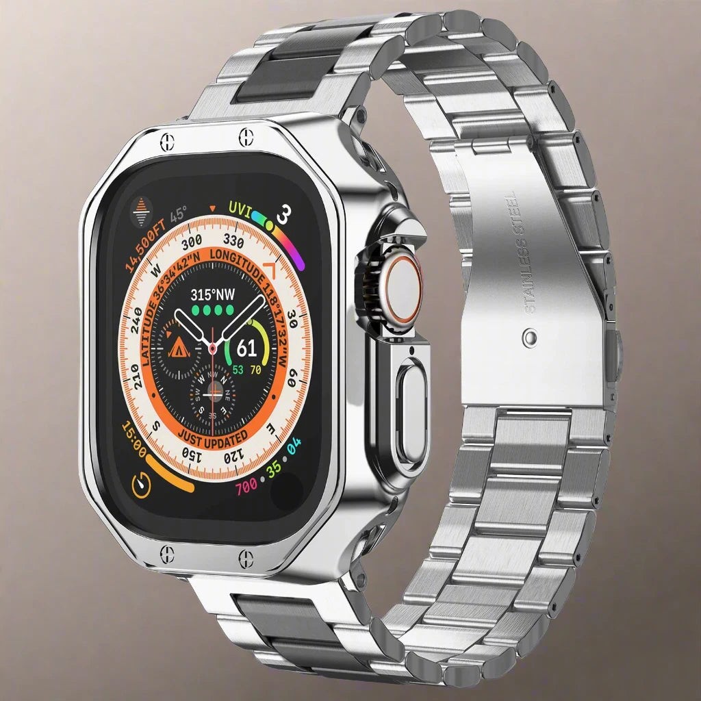 EliteGuard Stainless Steel Band & Protective Case for Apple Watch Ultra and Series 4-10