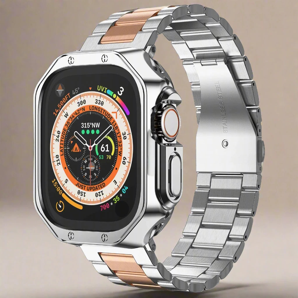 EliteGuard Stainless Steel Band & Protective Case for Apple Watch Ultra and Series 4-10