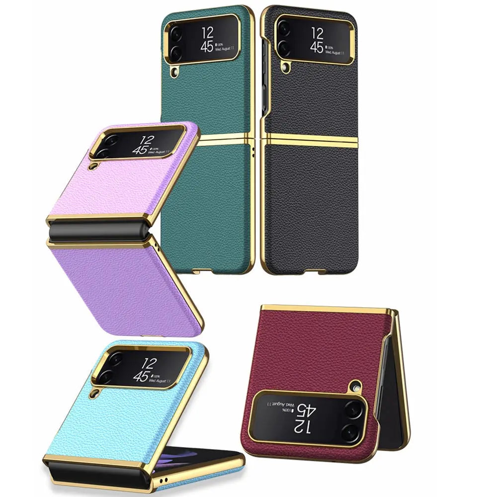 Vintage Leather Gold Trim Case For Samsung Galaxy Z Flip 4 - Pinnacle Luxuries